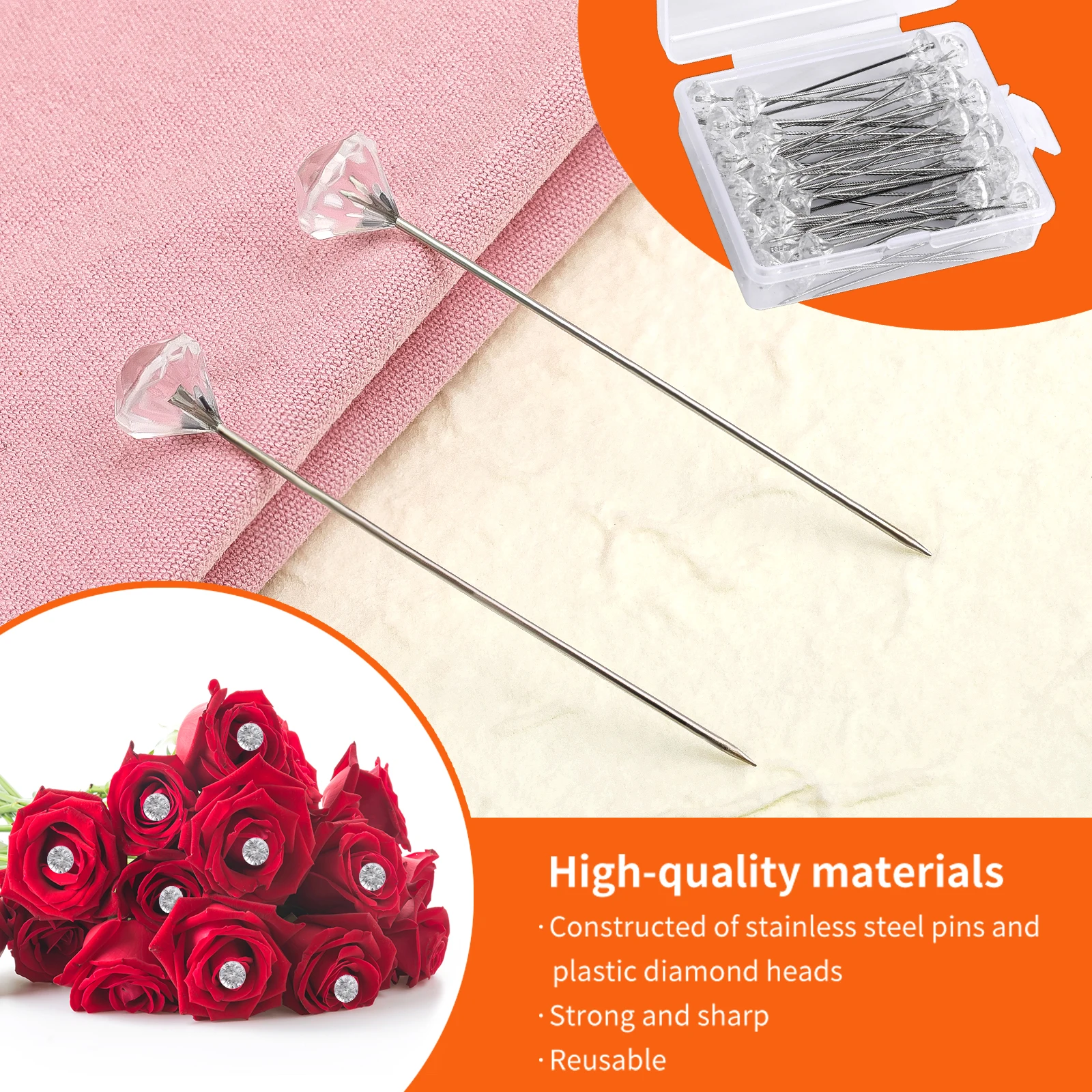 Floral Pins KRABALL 100pcs Diamond Bouquet Corsages Flower Crystal Rhinestones for Wedding Bridal