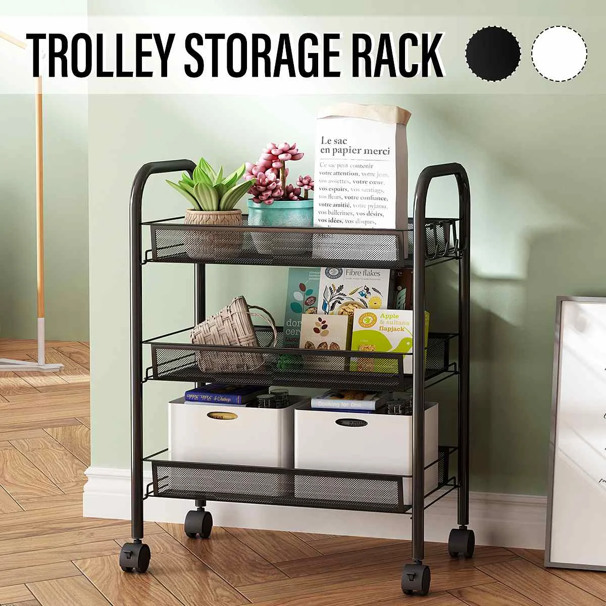 3-Layer Kitchen Rack Removable Kitchen Trolley Holder Shelf Storage Rack Organizer Living Room Office Cart With Rolling Wheel