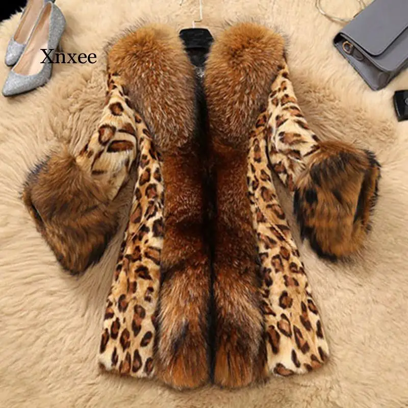 

Winter Faux Fur Women's Leopard Print Coat Fashion Raccoon Dog Fur Warm Women Luxury Coats Women Loose Long Sleeve Elegant Coat