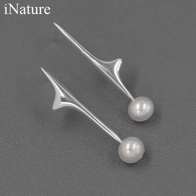 

INATURE 925 Sterling Silver Asymmetric Irregular Stud Earrings Natural Pearl Fashion Jewelry Gift for Party Best Friend