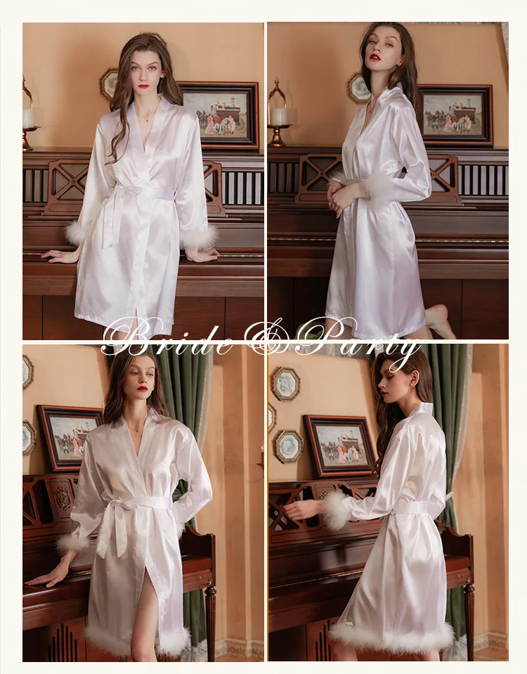 Ladies' feather decorated morning robe, sleeping robe, fashionable and sexy home clothes, bathrobe, Valentine's Day gift