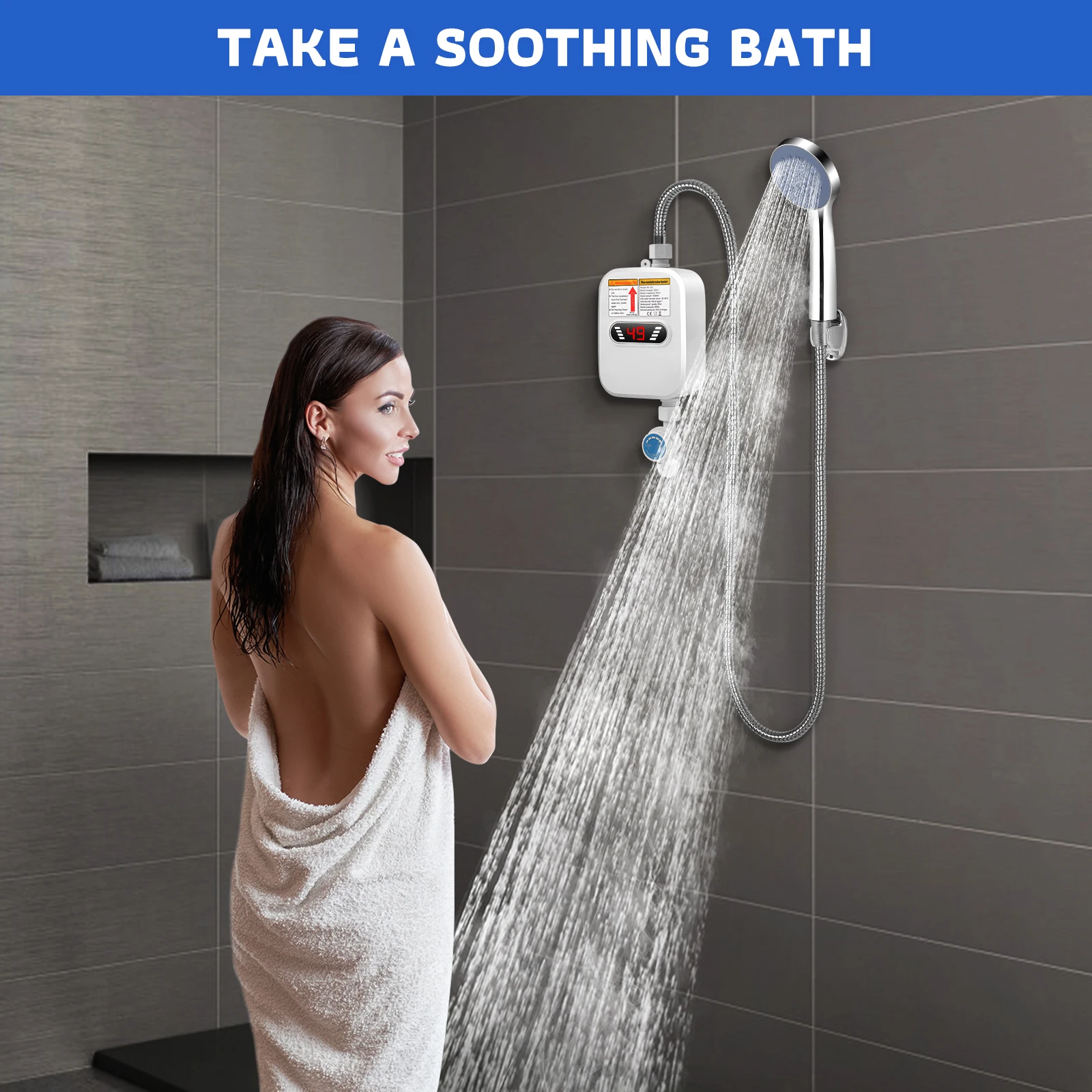 3500 W Electric Instantaneous Water Heater, 220V Mini Shower Water Heater Shower Head, Kitchen Tap Heater Temperature Display