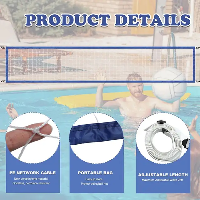 Swimming Pool Volleyball Net Replacement 450x90cm Folding Training Net with Storage Bag for Outdoor Indoor Pool Beach Lawn 5
