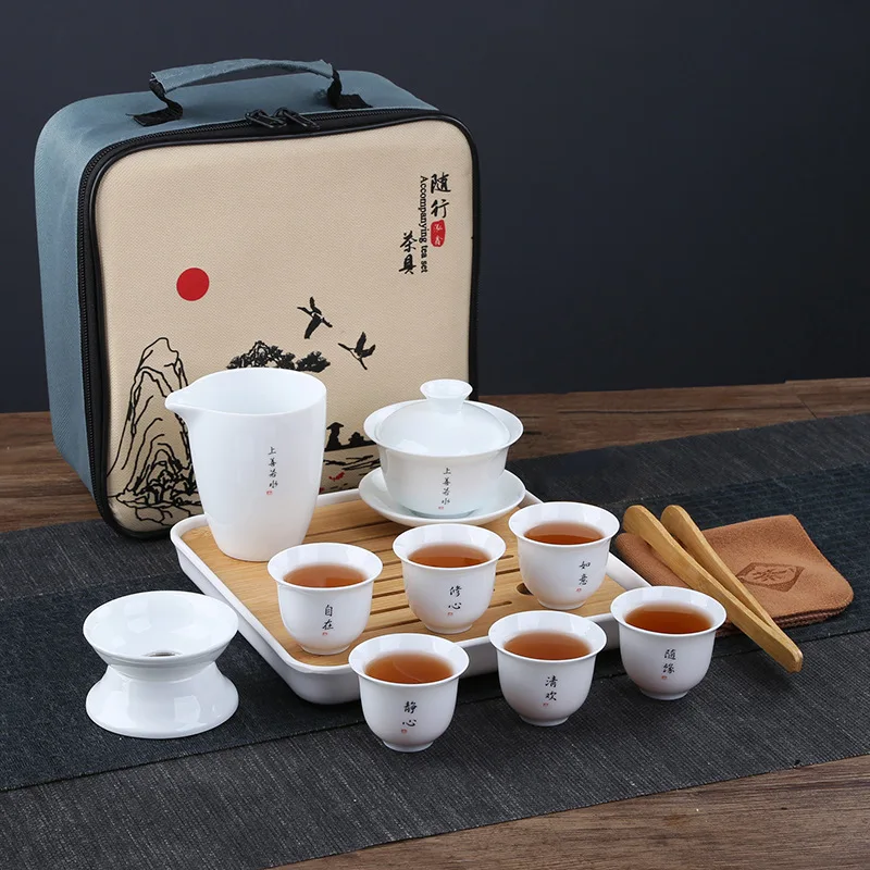 Chinese High Grade and White Porcelain Kung Fu Tea Set Suit White Jade