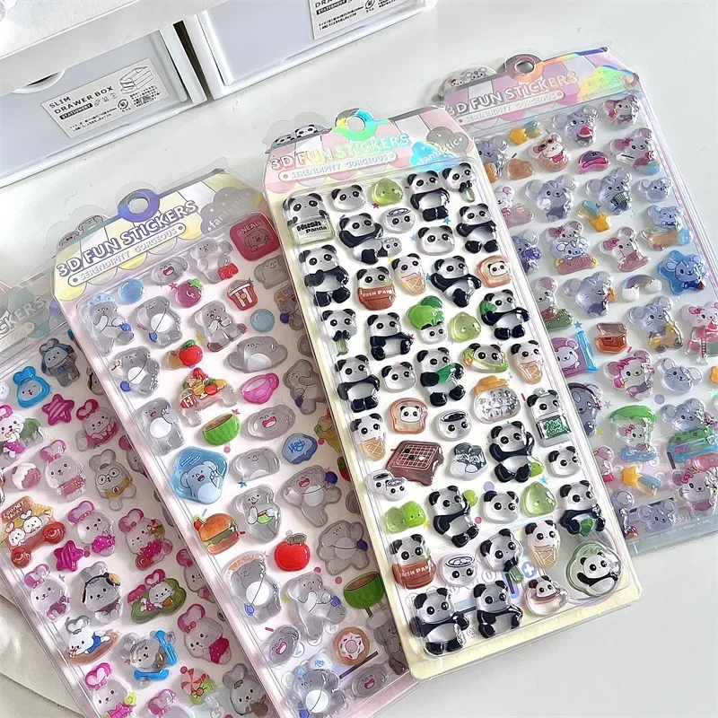 1pc Kawaii 3D Relief Crystal Stickers Cartoon Animal Phone Case Decoration Scrapbooking Material Panda Rabbit DIY Stickers