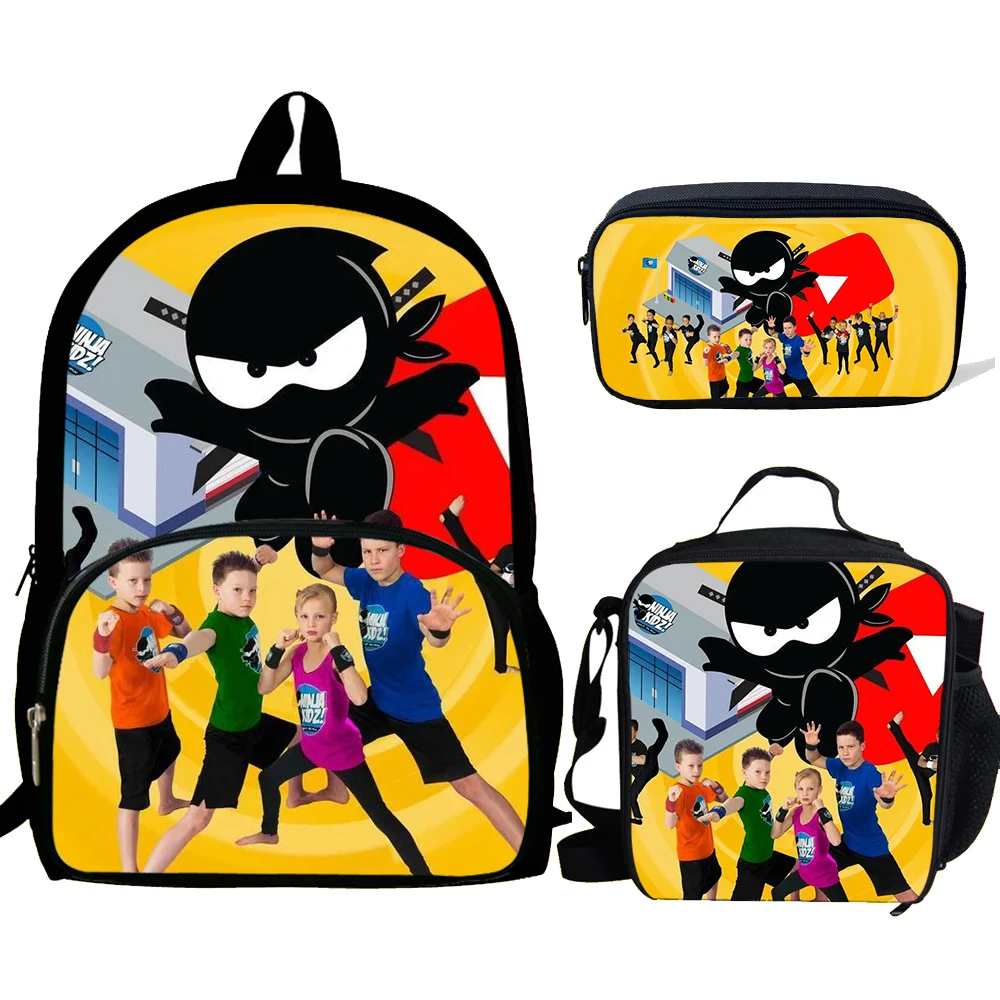 Cute Cartoon N-NINJA KIDZ Child School Backpack With Thermal Cooler Lunch Box Pencil Bags School Bags for Boys Girls Best Gift 2