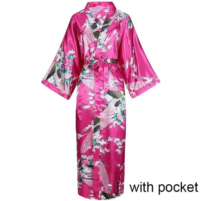 Women Long Robe Pocket Wedding Bride Bridesmaid Dressing Gown Rayon Kimono Bathrobe S-XXXL Night Dress