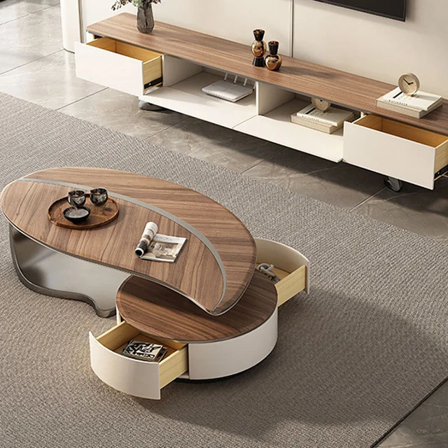 Table basse d'appoint en bois massif, multifonction, personnalisée, créative, Unique, feuille de forme spéciale, moderne, meubles de luxe en noyer, pour salon 1