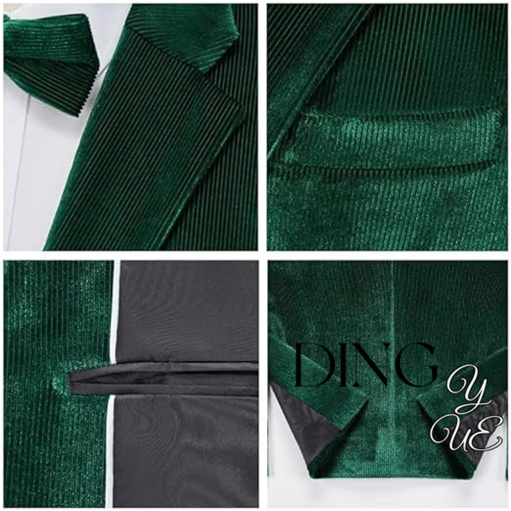 Men's 2-piece Set Retro Corduroy Single-breasted Slim-fit Business Suit Jacket Wedding Groomsman Blazer Suit (jacket + pant)