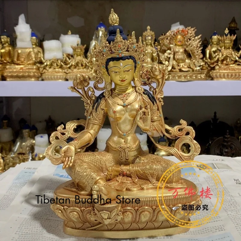 

30cm Green Tara Copper Gilt Taiwan Imported Buddha Statue Delicate Mosaic Tibetan Buddha Statue Tibetan Household