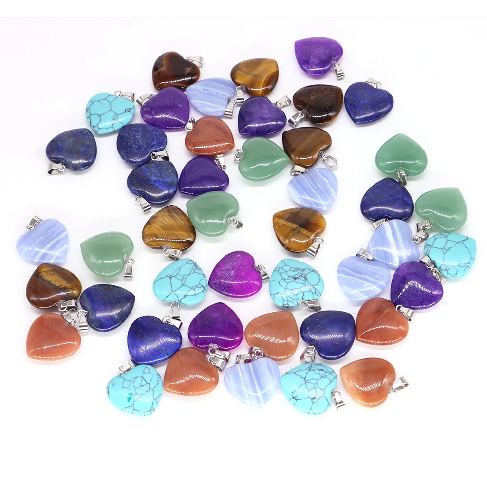20mm Crystal Heart Pendant Natural Stone Necklace Women Girl Healing Gemstone Chain Fashion Jewelry Earring Making Supplies Bulk