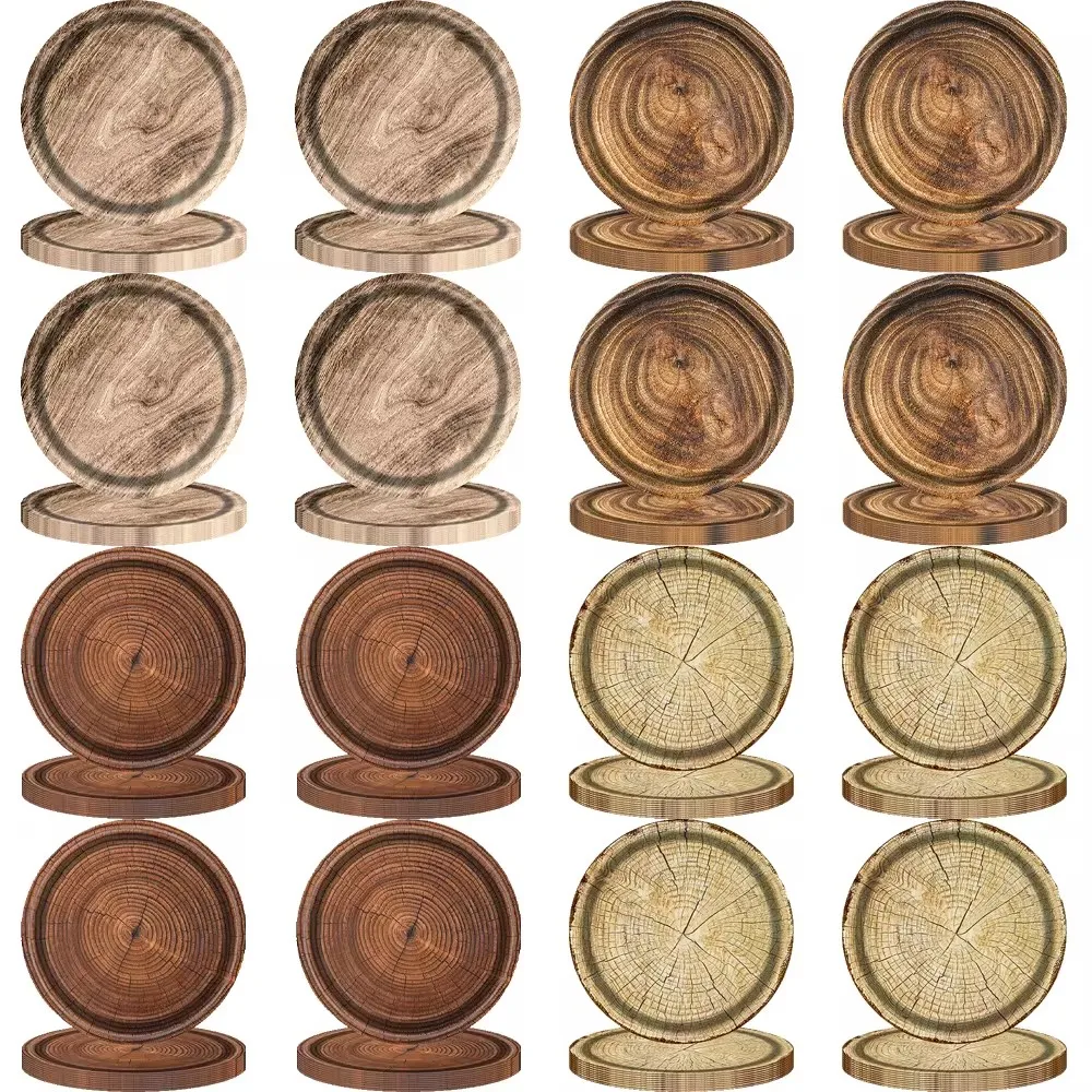 Description Picture 4 of itemNatural Wood Grain Plastic Tablecloth Paper Plate Western Barn Themed Birthday Wedding Party Vintage Farmhouse Style Table Decor