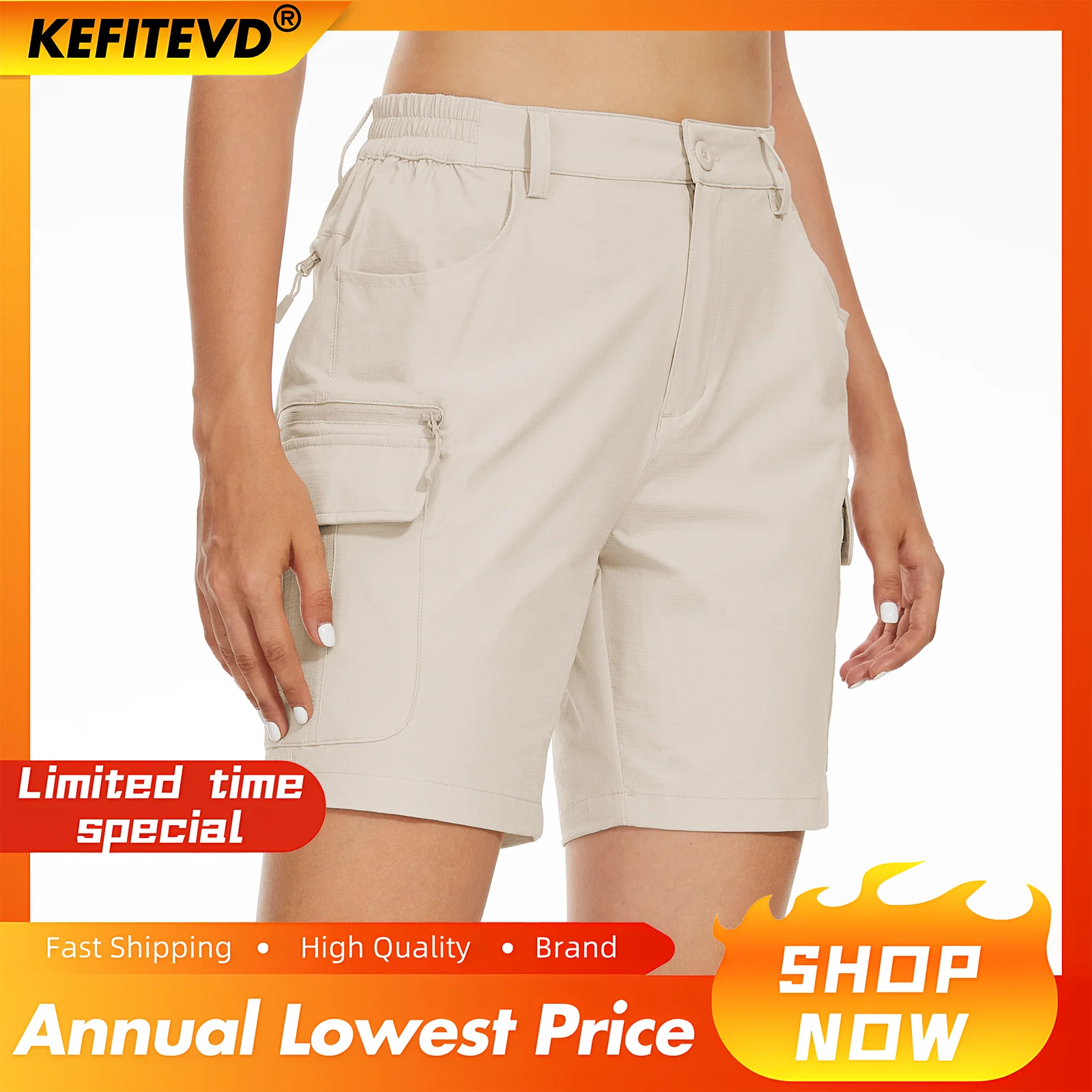 KEFITEVD Summer Quick Dry Hiking Shorts Women's Water Resistant Lightweight Cargo Short Breathable Outdoor Running Golf Bottoms