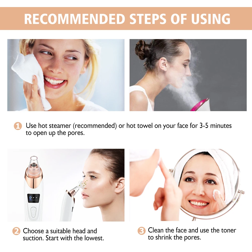 Electric Vacuum Suction Blackhead Remover Facial Pore Cleaner for Face&Nose Blackhead Removal Electric Acne Facial ExtractorTool 6