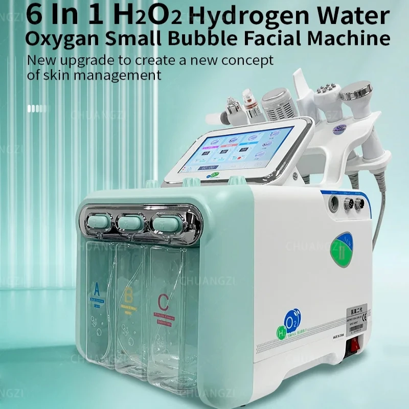 6 in 1 H2O2 Hydrogen Facial Deep Cleaning Machine Skin Firming Lift Skin Rejuvenation Women Pore Contraction Salon Cold Repair emslim nova tesla ems 4 handles 2 control slimming machine muscle contraction lose weight focused perfect muscle building