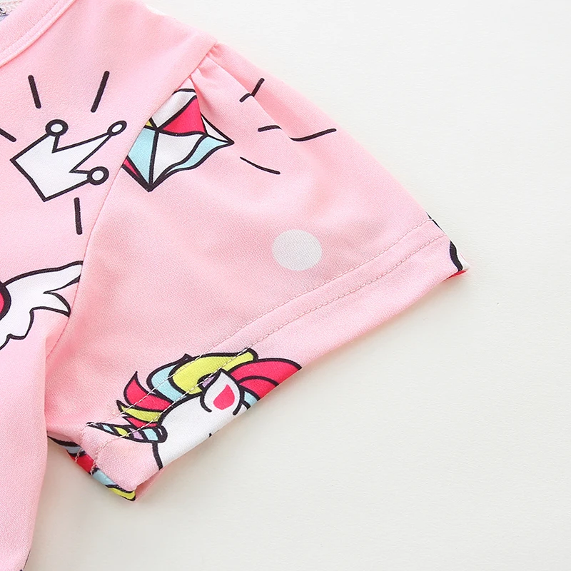 2025 Summer Kids Clothes Baby Girls Children's Clothing New Sleeves Cartoon Rainbow Unicorns Dresses 2-7 Years