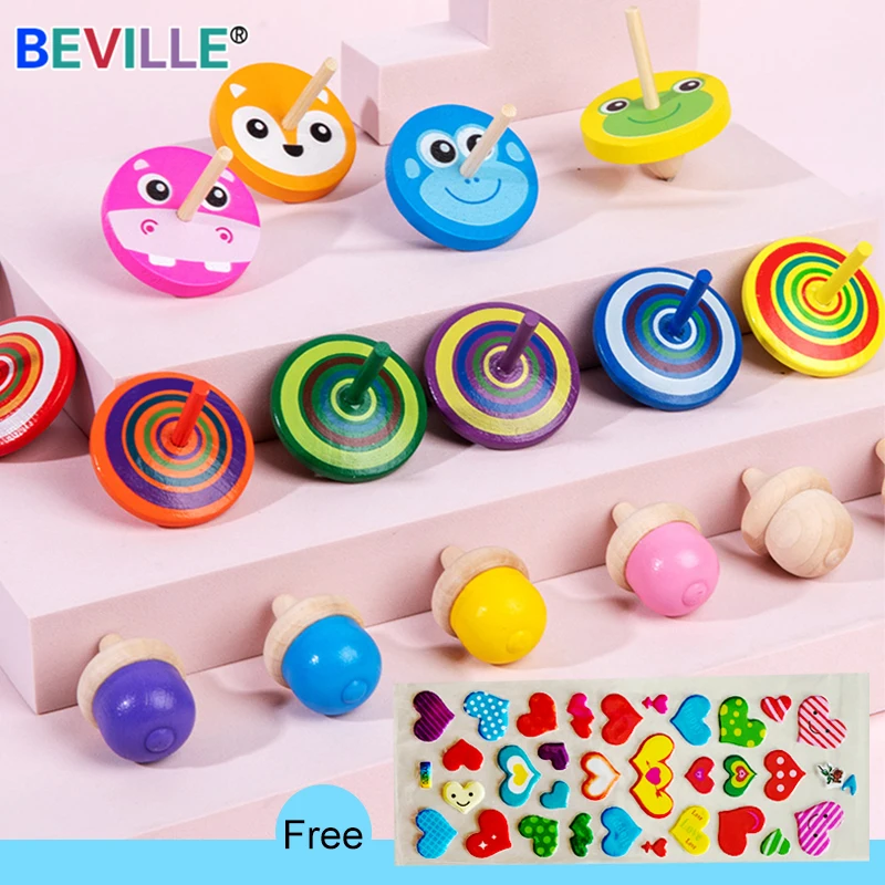 

10pcs Exquisite Handmade Wooden Spinning Top Toys Multi-color Rotate Funny Gyro for Children Adult Relief Stress Desktop Games