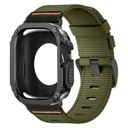 TPU PC Case with Nylon Strap for Apple Watch - Durable Protective Cover (AGr - Black)