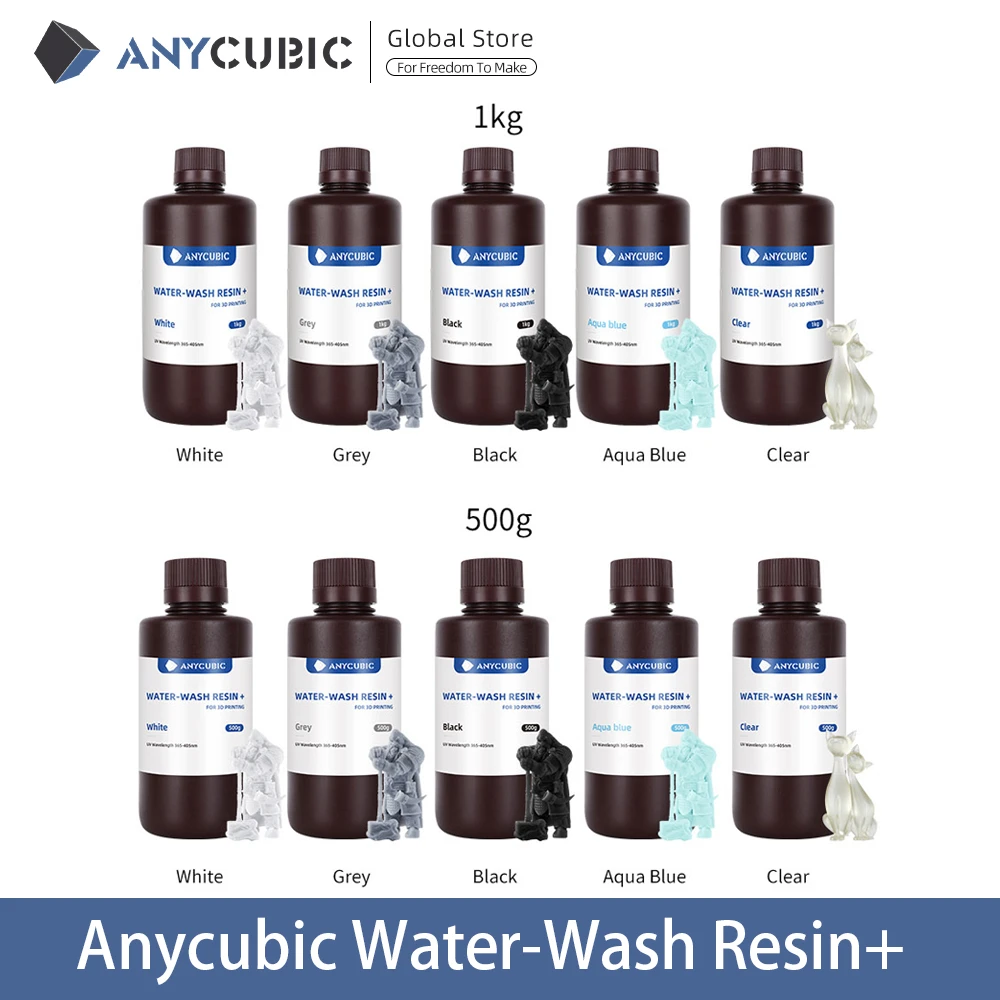 Anycubic Water Wash Resin Low Odor Water Washable High Precision Low Viscosity UV Wavelength 365-405nm For LCD 3d Printer Resina best liquid resin 3d printer