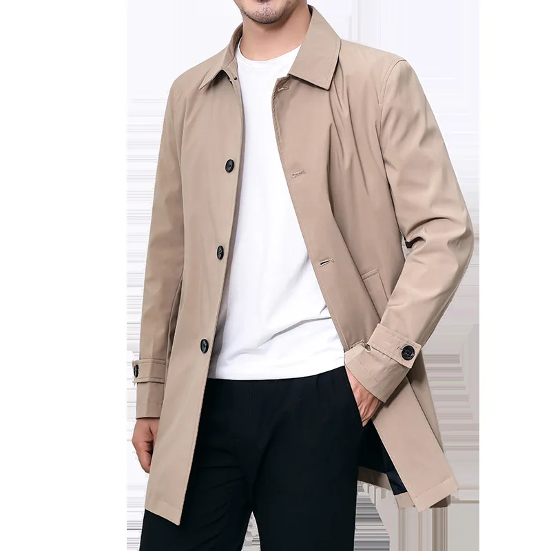 Mens Overcoat Business Casual Autumn Winter Coat Thick Windbreaker Fashion Khaki Long Trench Coat Men Xxxl 4xl Outerwear Boy Hot