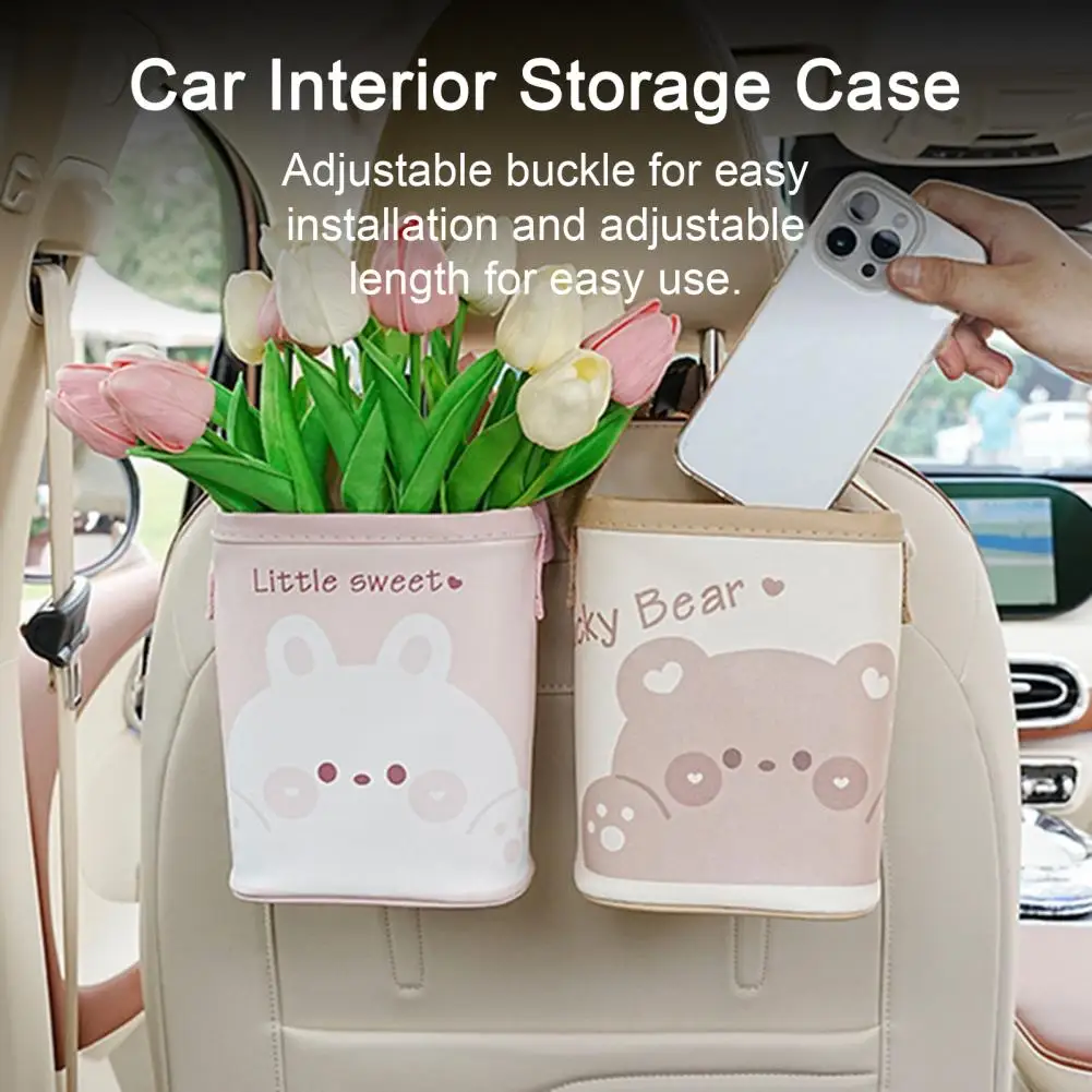 

Car Storage Container Waterproof Car Storage Box with Cartoon Print Extra Hanging Trash for Headrest Collapsible Vehicle Bin Car