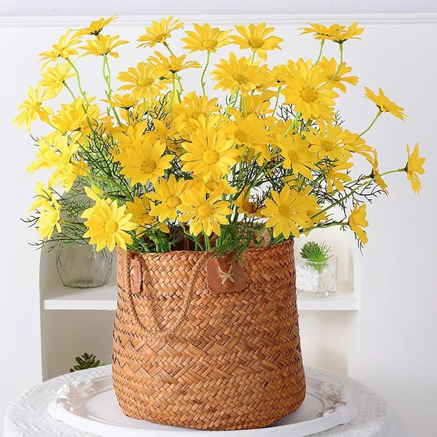 5-teilige künstliche Blumen aus Seide, Gänseblümchen, Brautstrauß, Vase, Zuhause, Zimmer, Hochzeit, Garten, Dekoration, DIY-Geschenk, gefälschte Pflanzen, Zubehör, günstig