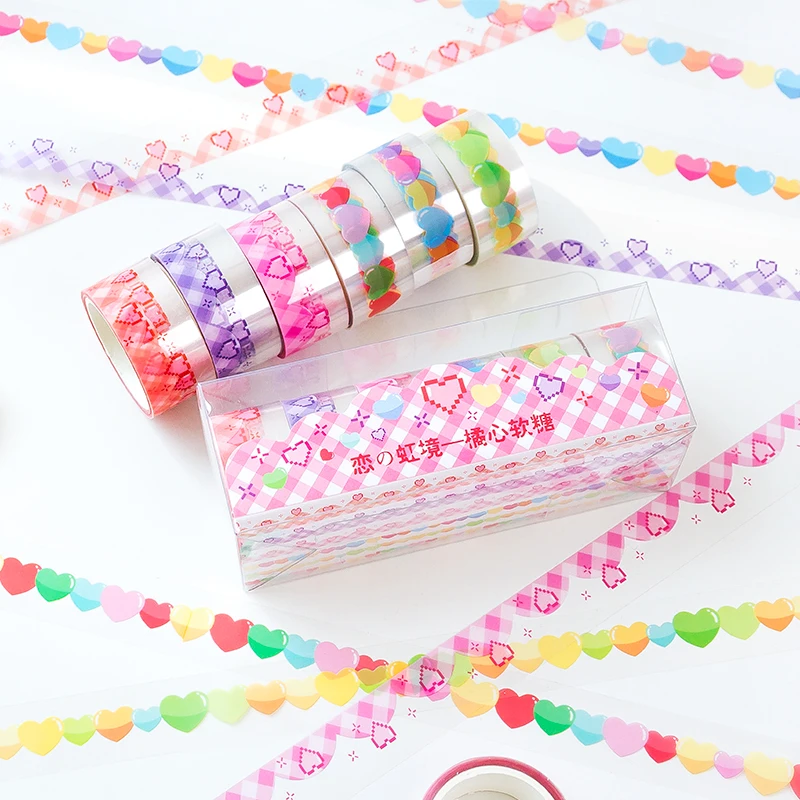 

6Pcs Ribbon Love Heart Cloud Washi Tape Decor Landscaping Scrapbooking DIY Album Diary PET Sticker Masking Tapes Cute Stationery