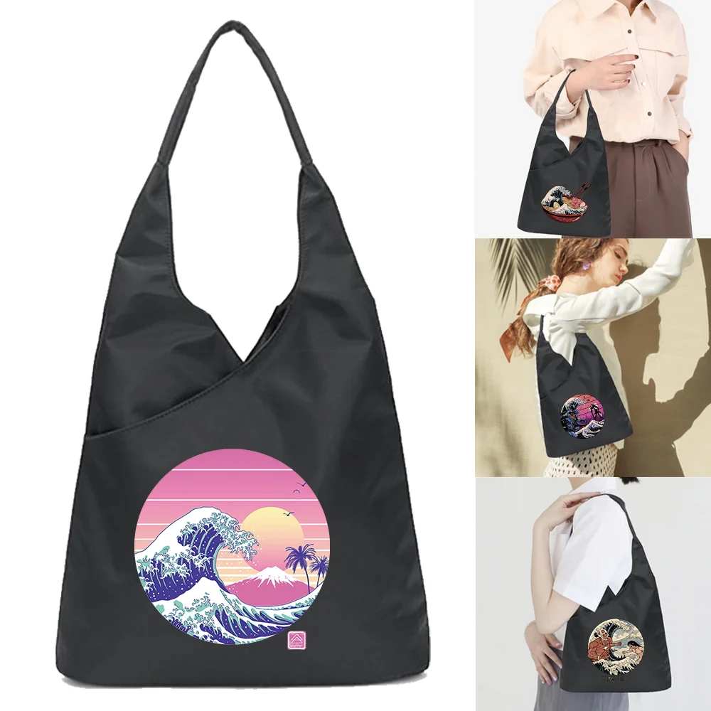 Wave Print Retro Totes Bags for Women 2023 Trendy Vintage Handbags Female Small Subaxillary Bags Casual Retro Mini Sundries Bag customized commodore 64 retro classic canvas backpack men women casual bookbag for school college c64 logo amiga computer bags