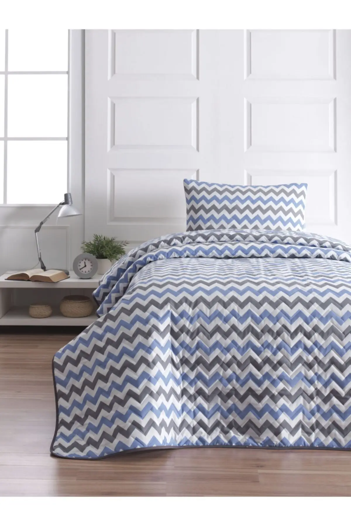 

Single Quilted Bedding Set Cotton-Polyester 160X225 Bed Linen Blue Room Textiles Home & Furniture