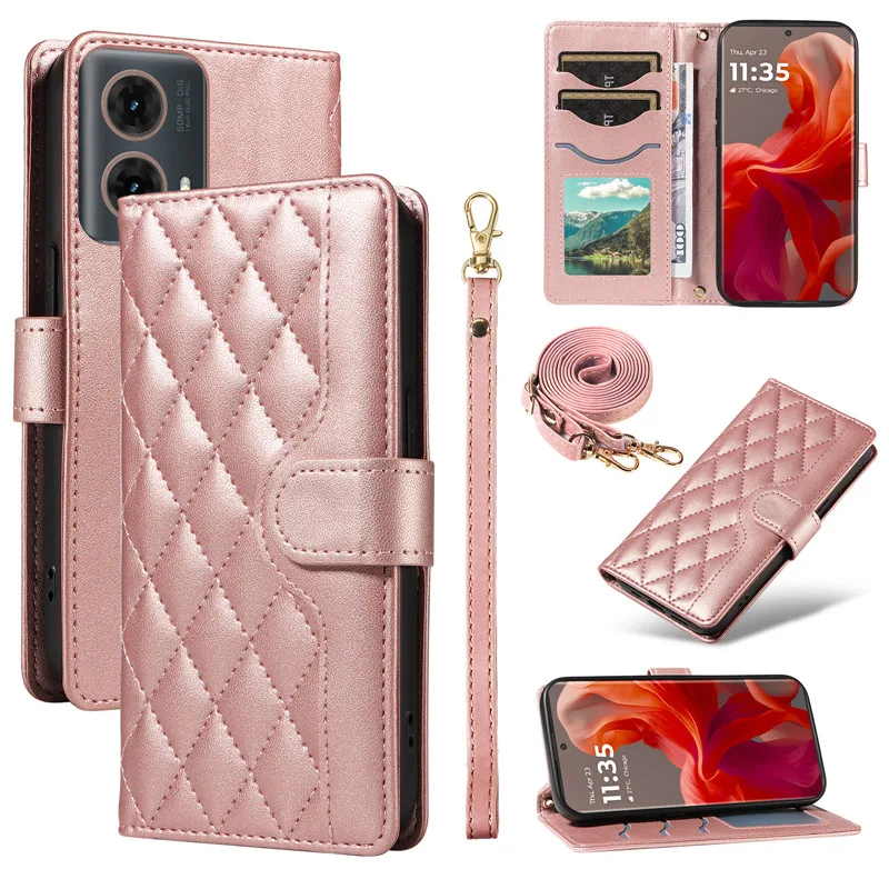 Elegant Leather Crossbody Wallet with Lanyard and Phone Stand Feature