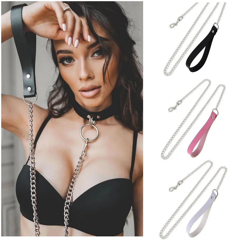 Funny Punk Gothic Leash And Collar Bdsm Leather Choker Necklace Slave