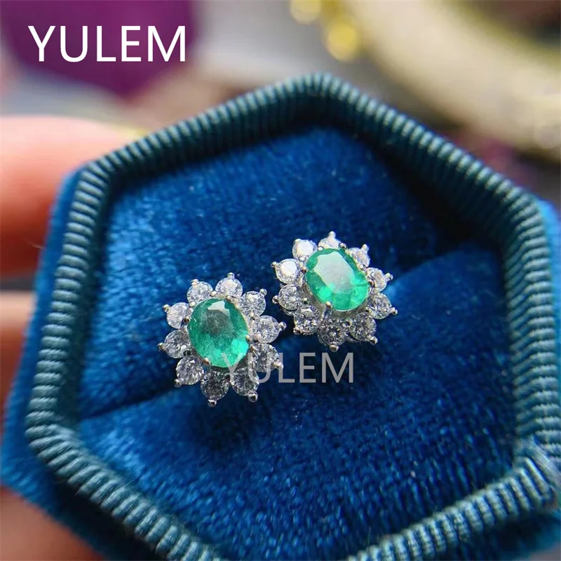Fine Natural Emerald Earrings for Women Silver with 925 Sterling Sliver Platinum Plating Heart Wedding&Birthday Jewelry - 3