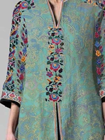 Vintage Mandarin Shirts Three Quarter Floral Print Women's Plus Size Shirt Split Notched Collar Retro Casual Long Shirt Blouse - Image 2