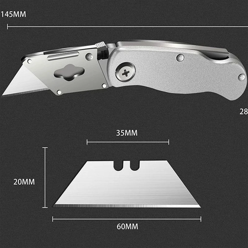 Utility Knife Folding Aluminum Alloy Utility Knife Pocket Portable Quick Change Blades Box Cutter with Belt Clip Warehouse Carpet Knife