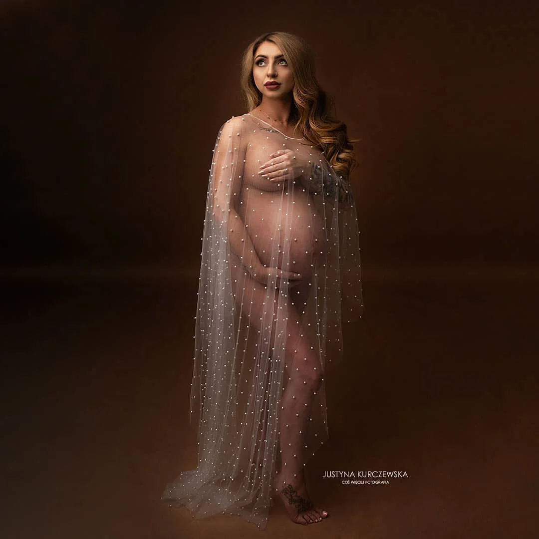 

Tulle Sexy Pearl Matternity Photography Props Dresses for Women Dress Pregnancy Photo Shoot Baby Showers Pregnancy Maxi GownLong