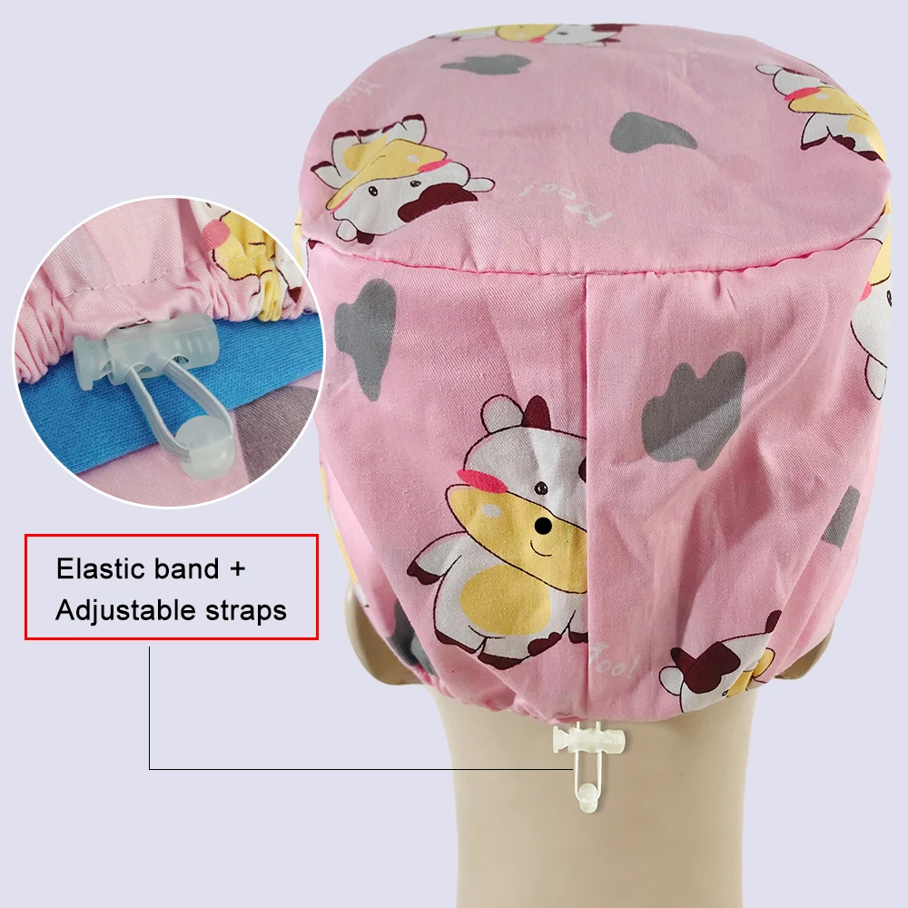 High Quality washable work hat for Long Hair Printed Tooth Health Check Scrubs Women Hats Pet Grooming Working Beauty Salon Hats