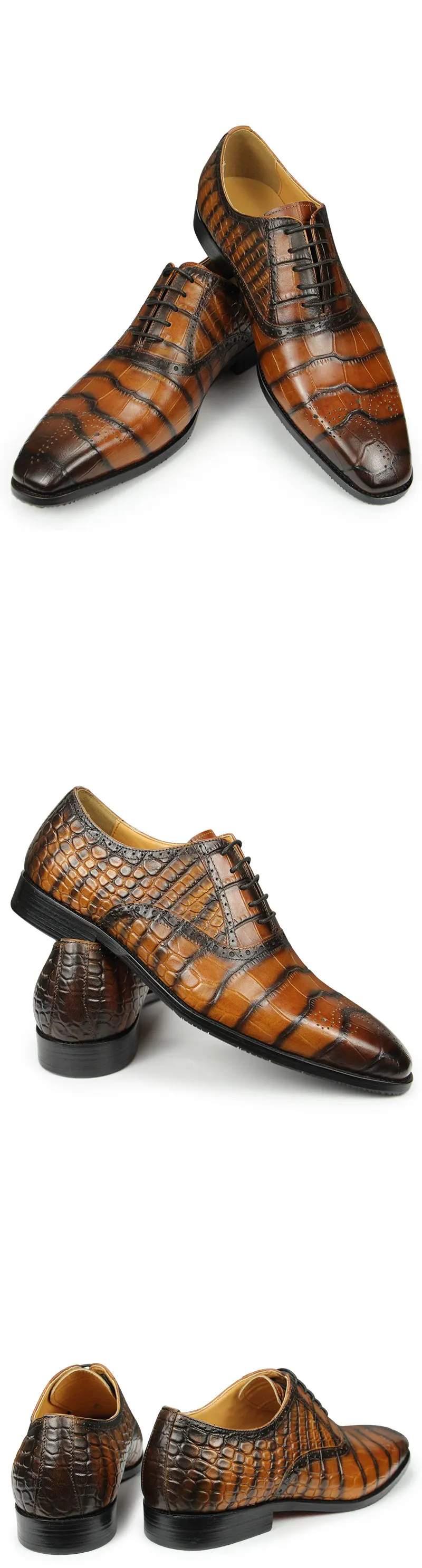 Elegant Shoes For Men's Crocodile Print Oxfords Dress Wedding  Fashion Lace Up Dress Office business or daily life zapatos 2023
