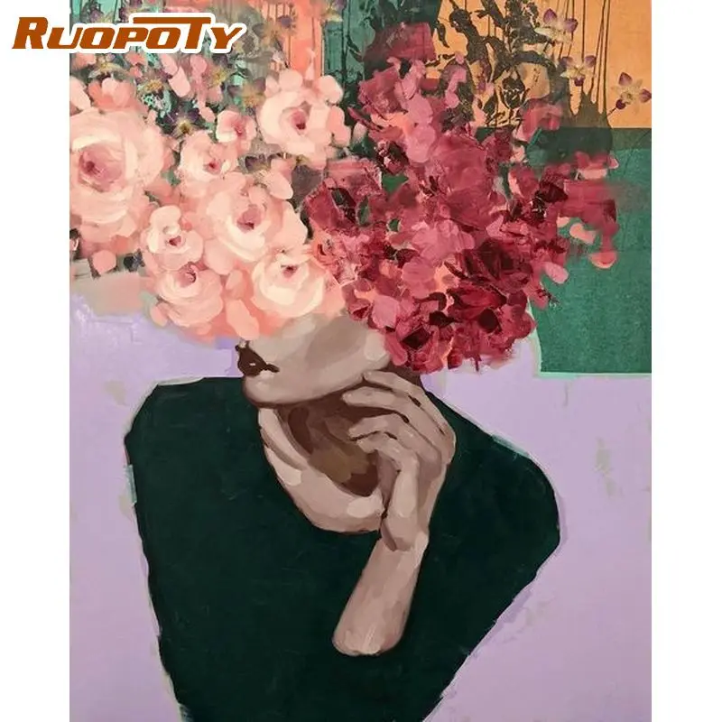 

RUOPOTY Figure Painting By Number Flower Woman Acrylic Paints Painting By Number Painting Home Decor