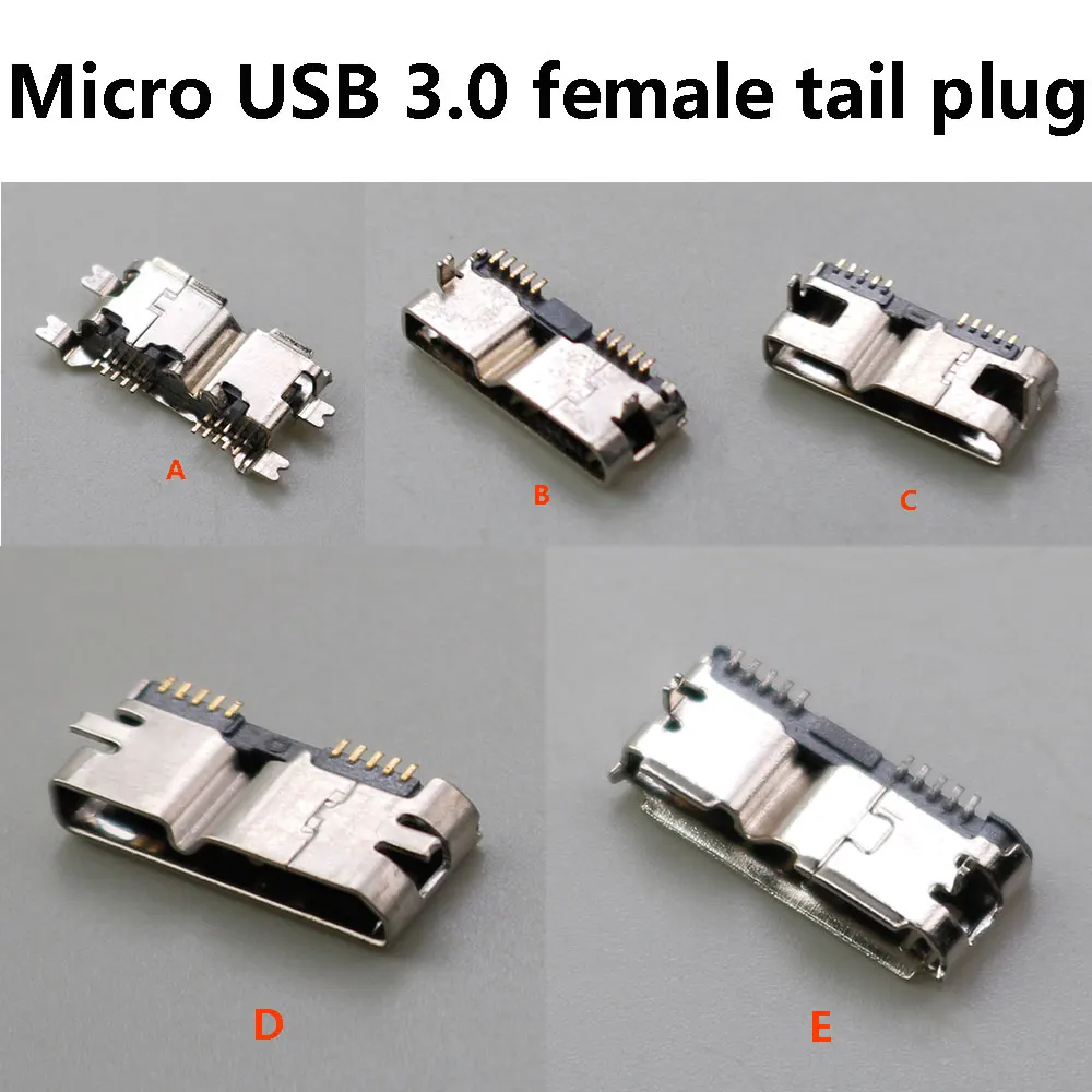 

10Pcs Micro USB 3.0 female tail plug data interface patch vertical 10 pin flat mouth roll mouth jack socket connector