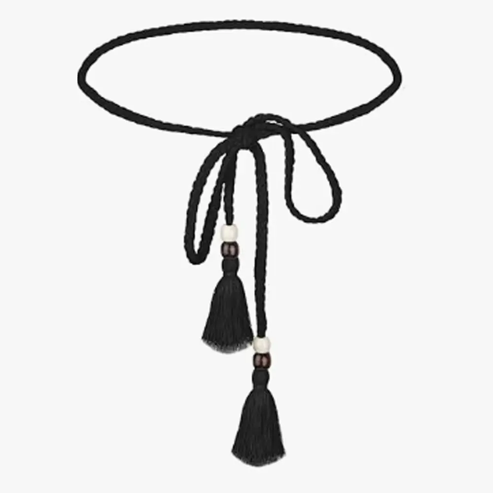 Cintura Donna In Pelle PU Con Fiori Intrecciata - Lunga 210 Cm, Sottile Cintura Decorativa Per Vita - Colore Nero - 4