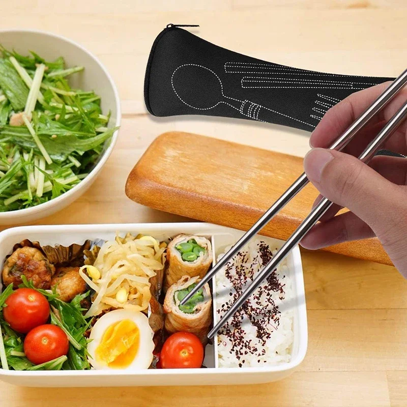 4Pcs Set Stainless Steel Dinnerware Portable Knifes Fork Spoon Family Camping Steak Cutlery Set Tableware with Bag Vajilla