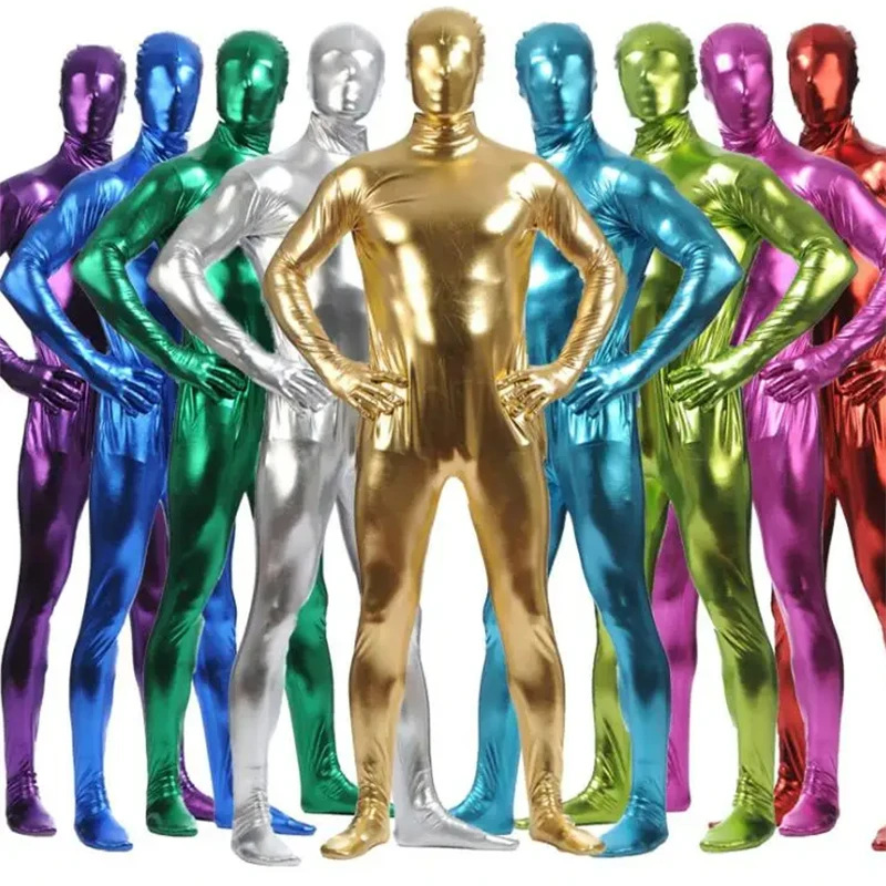 Metallic Spandex Bodysuit Shiny Catsuit Sexy Unisex Zentai Full Body Suit Costume Party Wet Look One Piece Unitard S-3XL cosplay costume,adult unitard