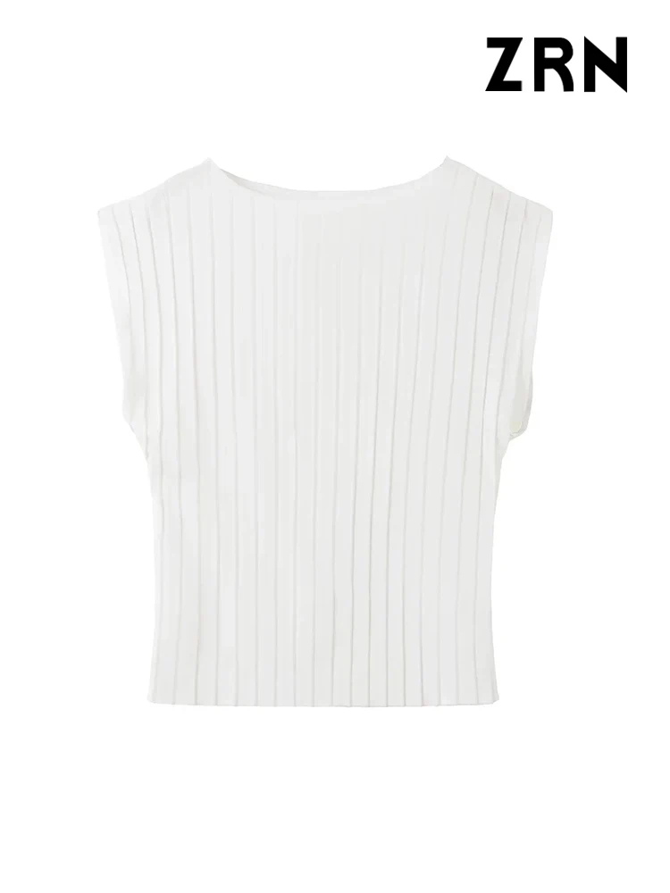 ZRN-Women's Pleated Sleeveless Blouses and Wide Leg Pants, High Waist, Back Zipper, Female Two Piece Sets, Fashion