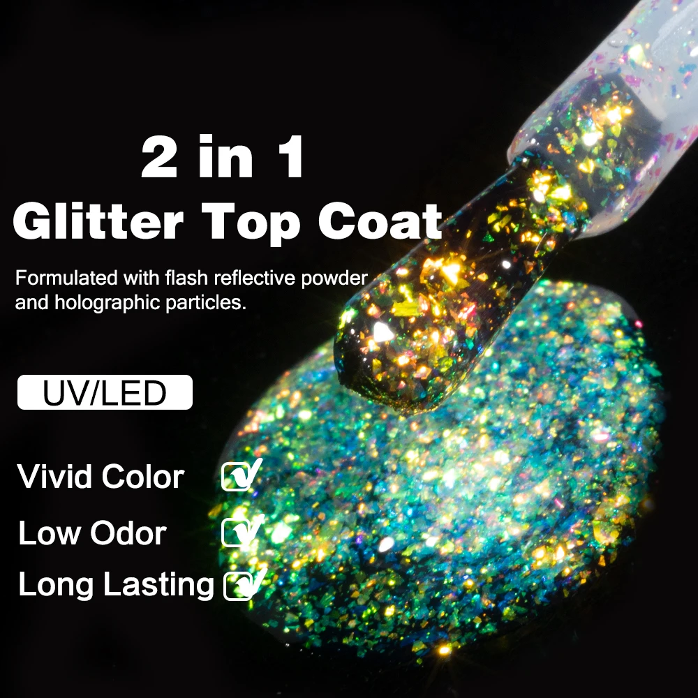Gel nail polish gel nail varnish nail polish finish KODIES GEL Aurora glitter top coat UV gel nail polish 15ML sparkle diamond phantom topcoat no wipe sealer manicure finish nails
