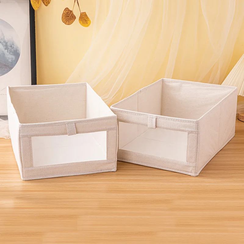 Japanese Cotton Linen Clothes Storage Box Household Drawer Type Fabric Belt Window Storage Box Foldable Wardrobe Storage 1PC 3