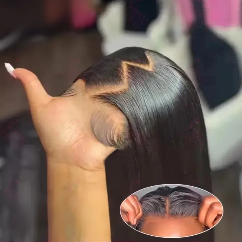Soft Hair 13X4 Lace Frontal Wig Synthetic Long Silky Straight Prepluck Hairline Baby Hair Cosplay Daily Party Layered Glueless 1