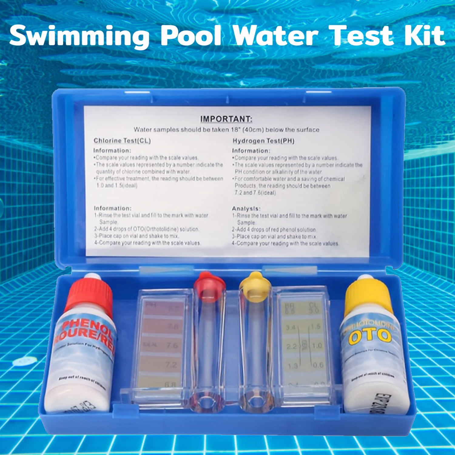 Water Quality Meter Swimming Pool Water Test Kit PH Reagent Tester with Bottle Set For Spas