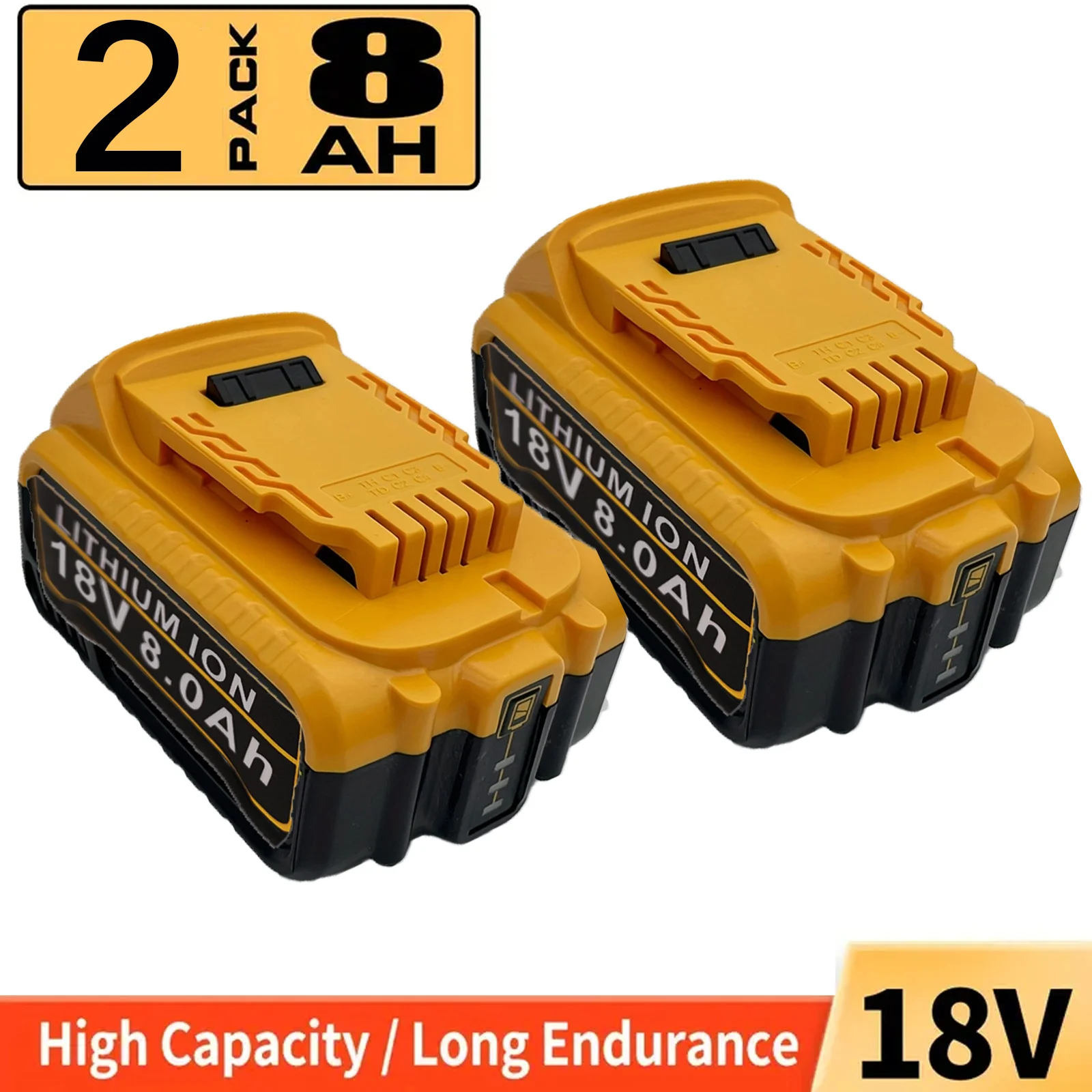 Zestaw 2 sztuk akumulatorów zamiennych 8.0Ah 18V DCB-184 do Dewal, kompatybilny z akumulatorami Dewal 18V DCB184 DCB180 DCB181 DCB182 DCB