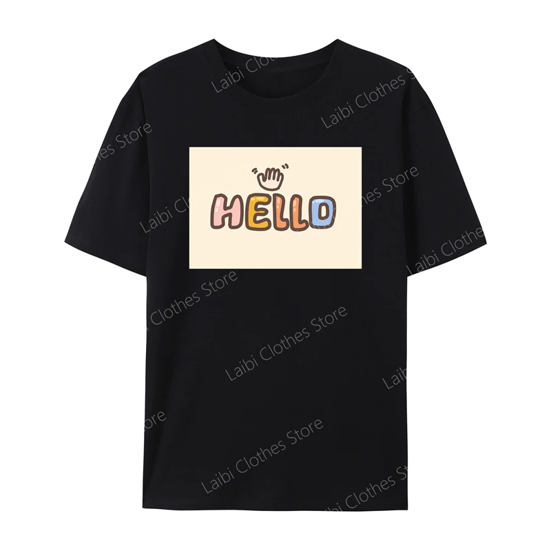

T Shirt for Men Women T-Shirt Letters Print Tops Tees Hello Letter Tshirts Casual Clothes Short Sleeve Top Over Size 100% Cotton