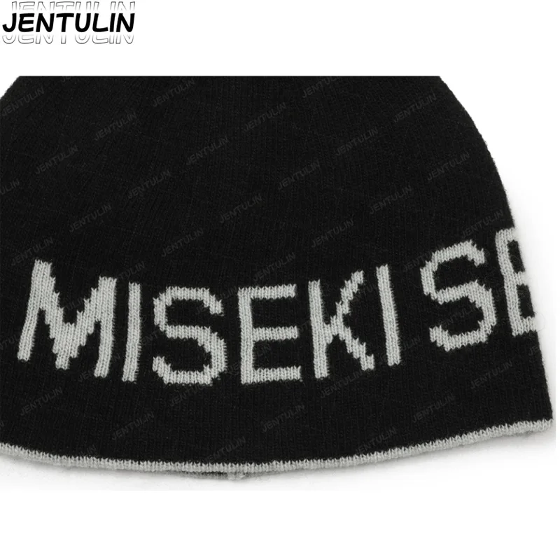 Y2k Streetwear Frauen Hut Schwarz Stricken Brief Mützen Strides Kappe Männer Winter Jacquard Kpop Warme Hip Hop Goth Pullover Zubehör – Detail 6